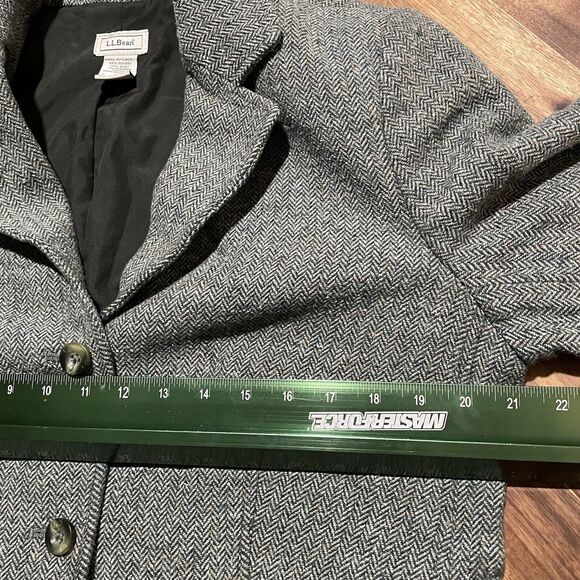 LL Bean Blazer Galway Jacket Herringbone Wool Silk Wool Blend‎ Button Up Large - Picture 4 of 10